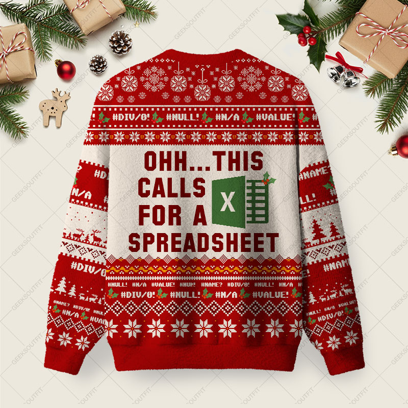 Ohh This Calls for a Spreadsheet Red Ugly Christmas Fuzzy Fleece Sweatshirt