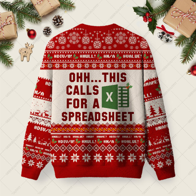 Ohh This Calls for a Spreadsheet Red Ugly Christmas Fuzzy Fleece Sweatshirt