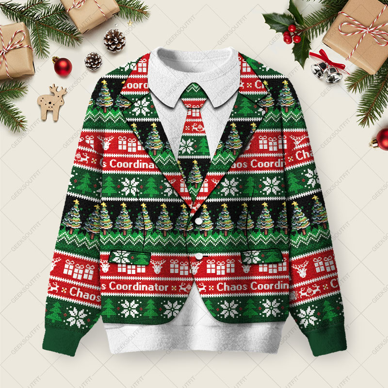 Chaos Faux Two-Piece Suit Ugly Christmas Fuzzy Fleece Sweatshirt