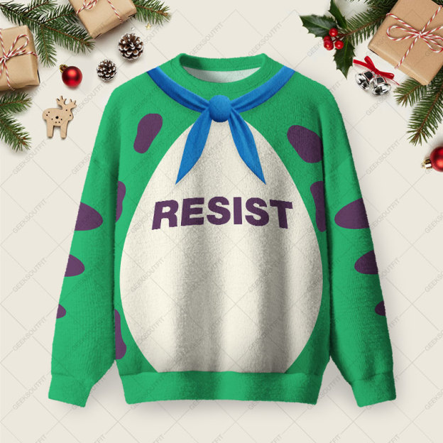 Resist Frog Suit Ugly Christmas Fuzzy Fleece Sweatshirt