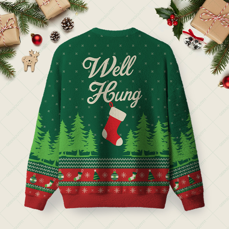 Well Hung Ugly Christmas Fuzzy Fleece Sweatshirt