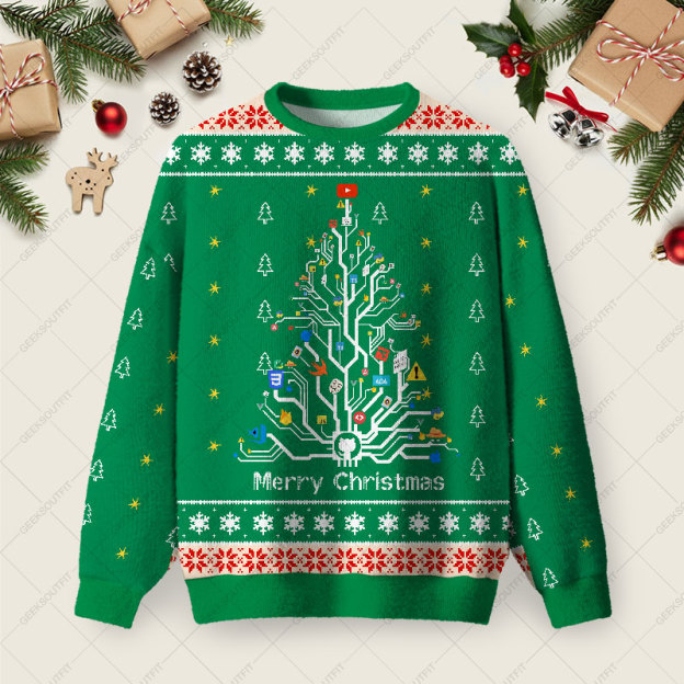 Circuit Diagram Christmas Tree Ugly Christmas Fuzzy Fleece Sweatshirt