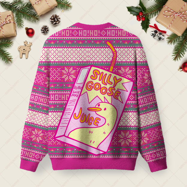 Silly Goose Juice Party Pink Christmas Fuzzy Fleece Sweatshirt