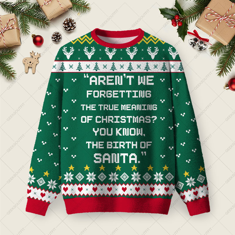 Geeksoutfit The Birth Of Santa Ugly Christmas Fuzzy Fleece Sweatshirt for Sale