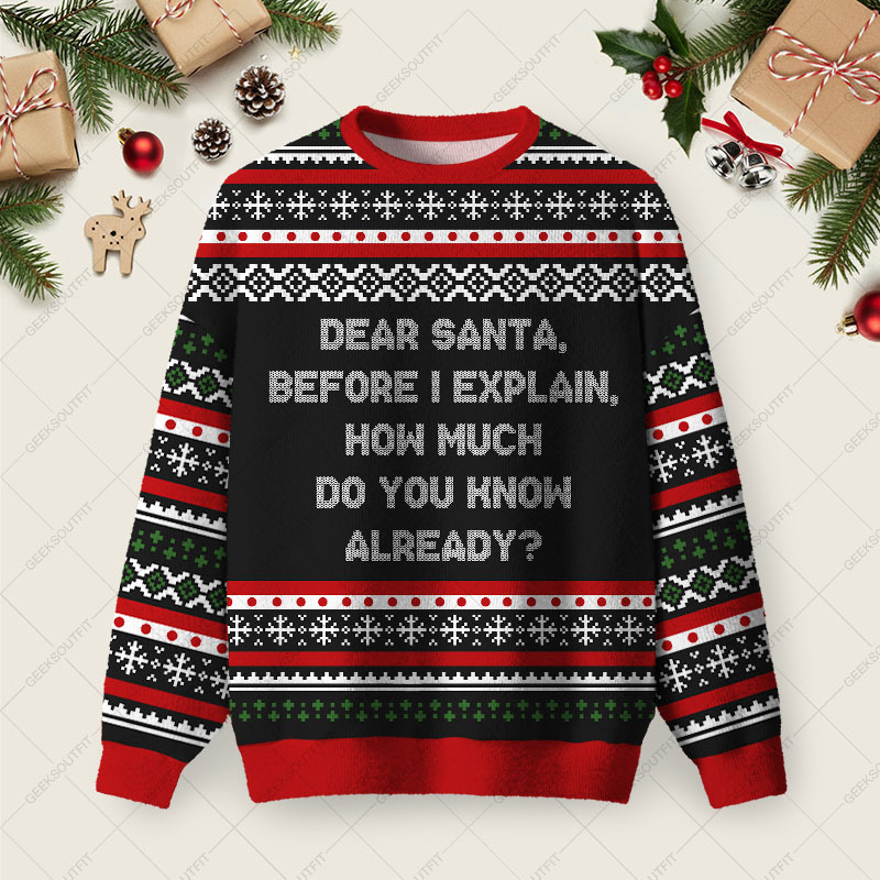Geeksoutfit How Much Do You Know Already Ugly Christmas Fuzzy Fleece Sweatshirt for Sale