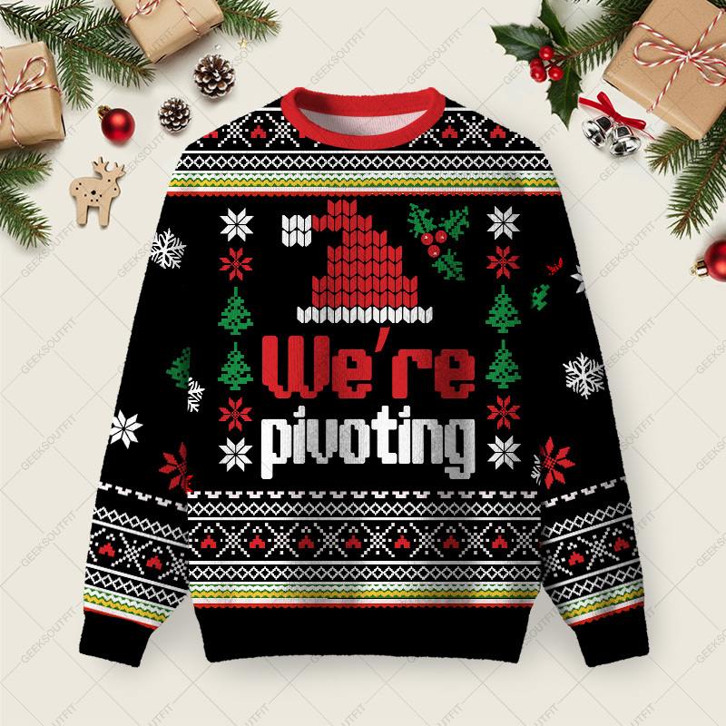 Geeksoutfit We’re Pivoting Ugly Christmas Fuzzy Fleece Sweatshirt for Sale