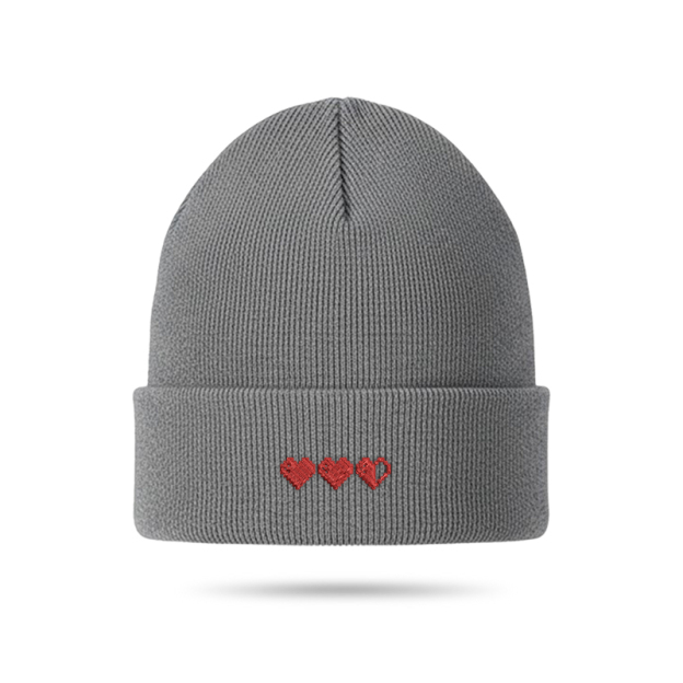 Pixel Hearts Geek Embroidered Beanie