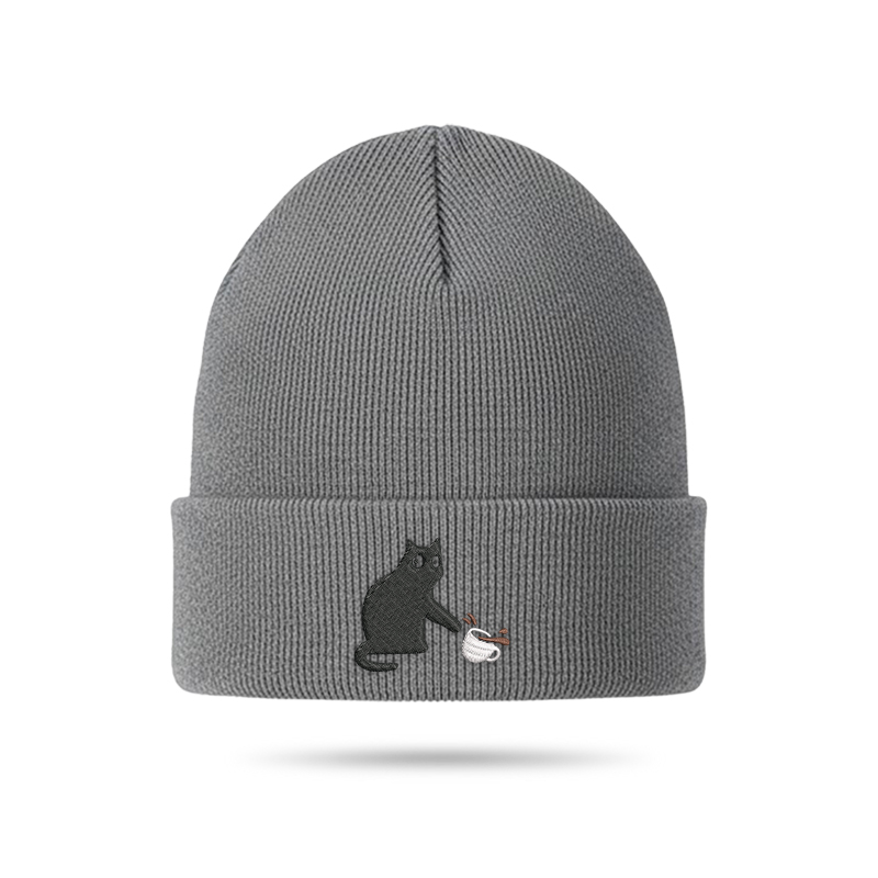 Playful Cat Geek Embroidered Beanie