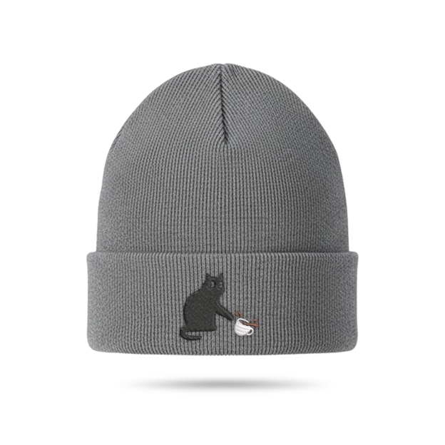 Playful Cat Geek Embroidered Beanie