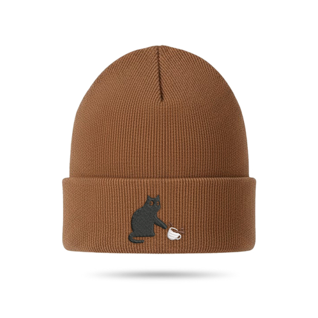 Playful Cat Geek Embroidered Beanie