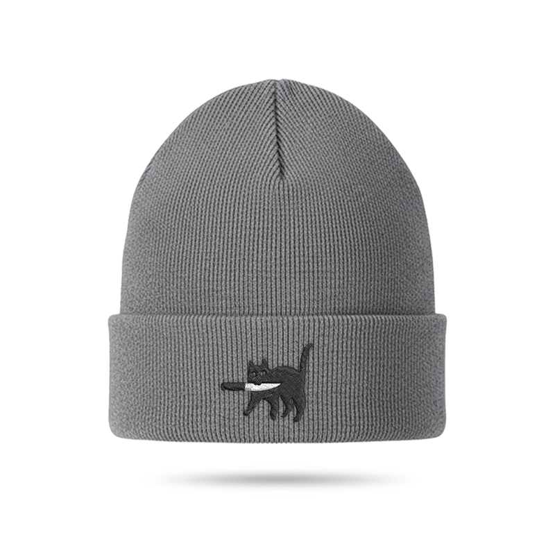 Samurai Cat Geek Embroidered Beanie
