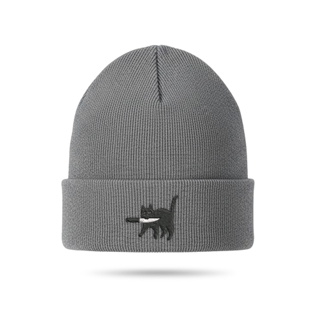 Samurai Cat Geek Embroidered Beanie