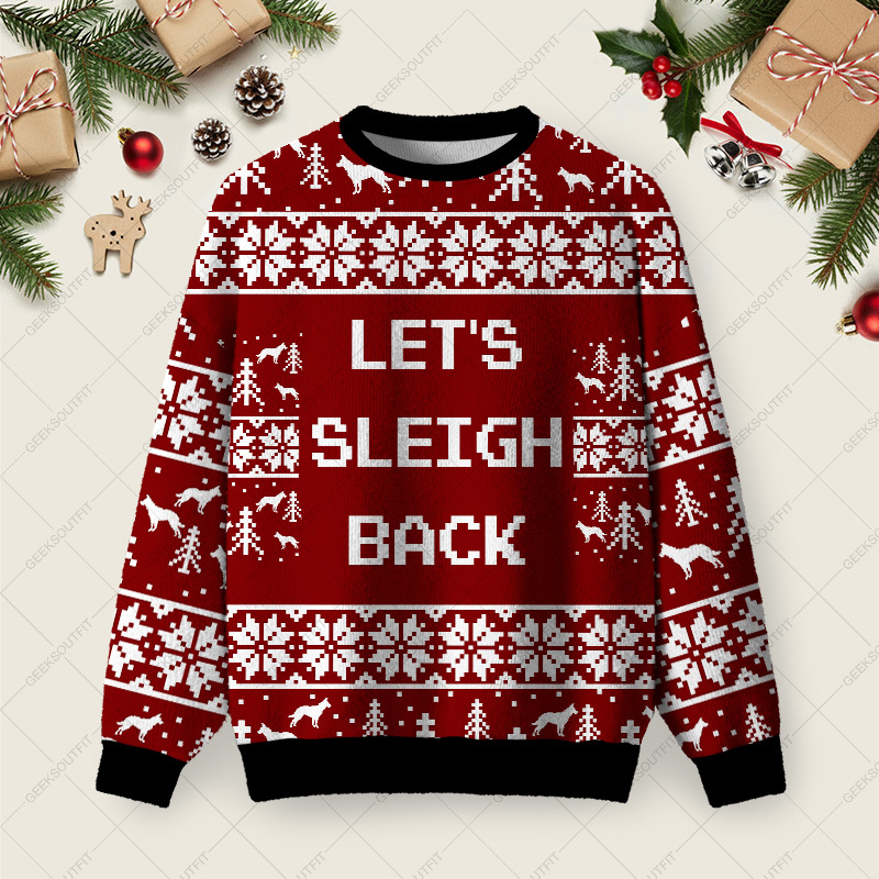 Geeksoutfit Let's Sleigh Back Ugly Christmas Fuzzy Fleece Sweatshirt for Sale