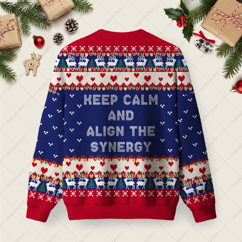 Keep Calm And Align The Synergy Ugly Christmas Fuzzy Fleece Sweatshirt