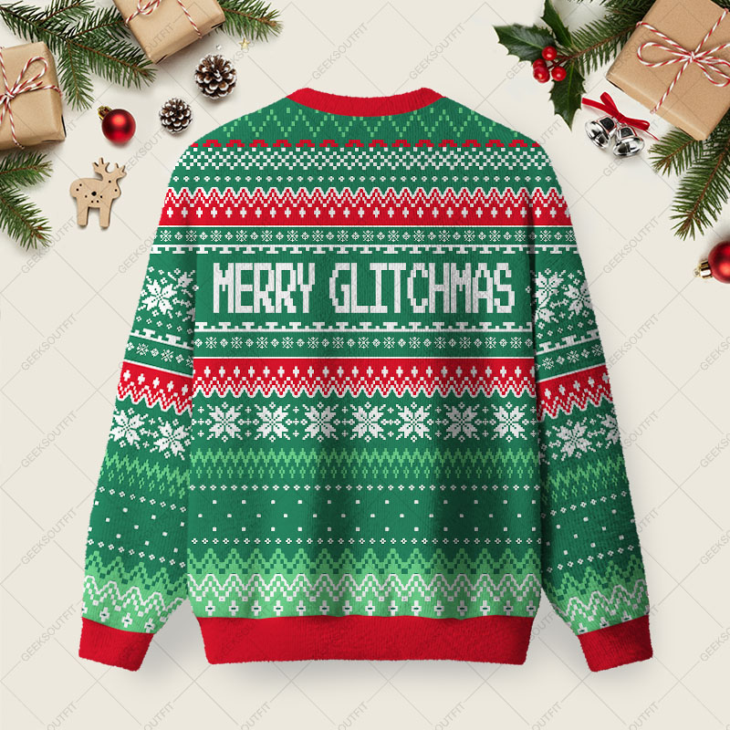 Merry Glitchmas Ugly Christmas Fuzzy Fleece Sweatshirt
