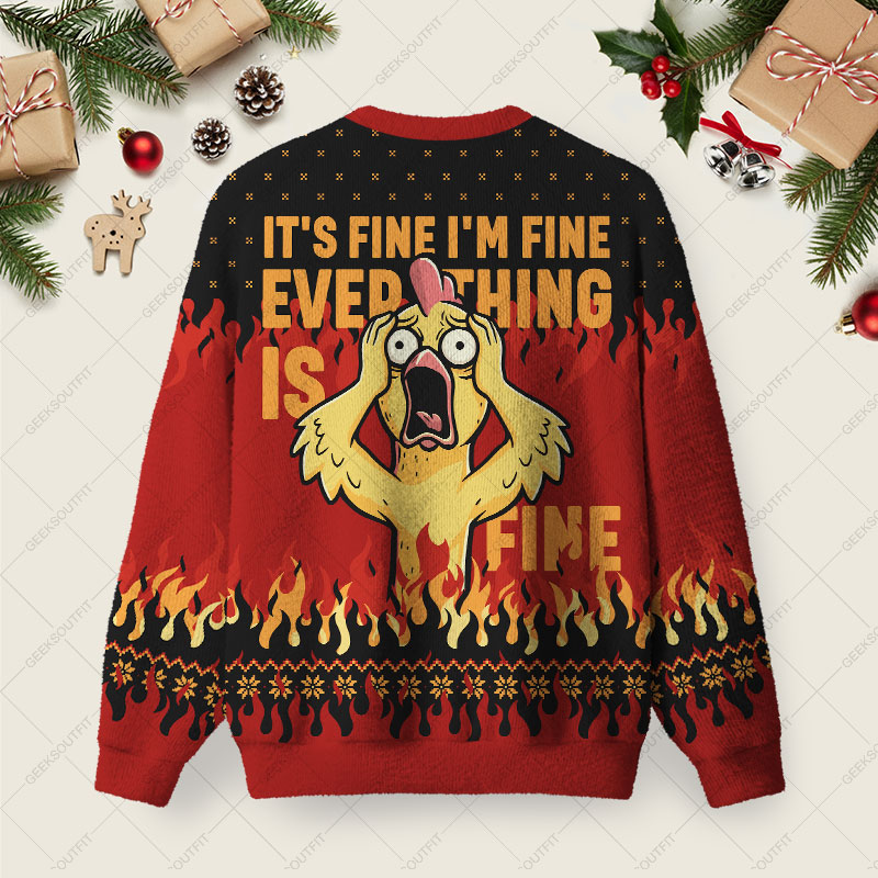 IT'S FINE Ugly Christmas Fuzzy Fleece Sweatshirt