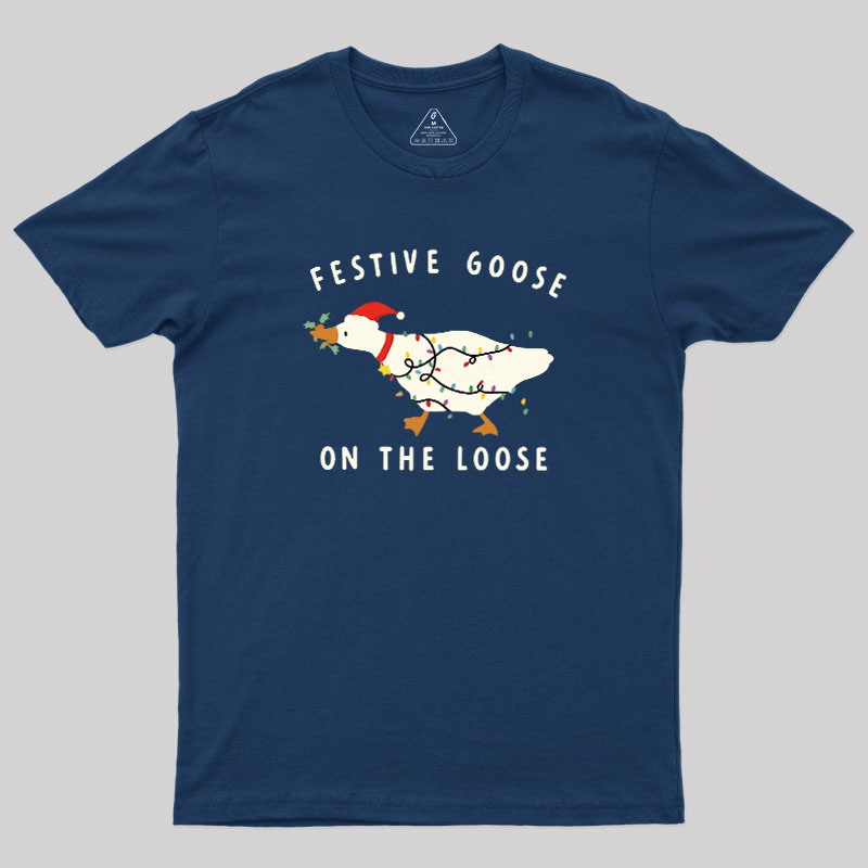 Festive Goose on the Loose Christmas Geek T-Shirt