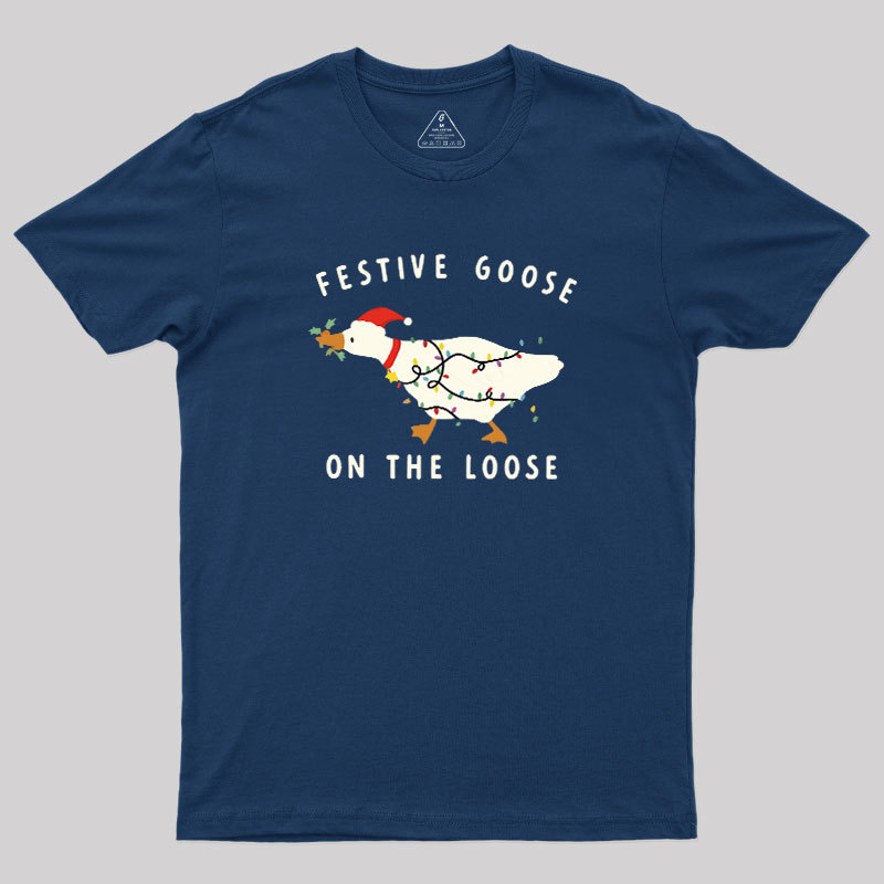Festive Goose on the Loose Christmas Geek T-Shirt