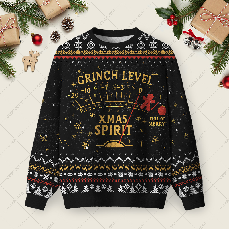 Xmas Spirit Meter Ugly Christmas Fuzzy Fleece Sweatshirt