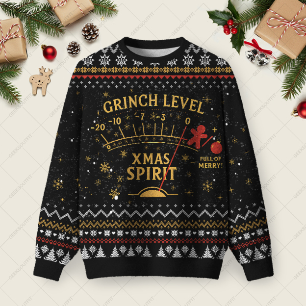 Xmas Spirit Meter Ugly Christmas Fuzzy Fleece Sweatshirt
