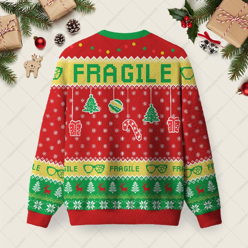 Fragile Holiday Cheer Ugly Christmas Fuzzy Fleece Sweatshirt