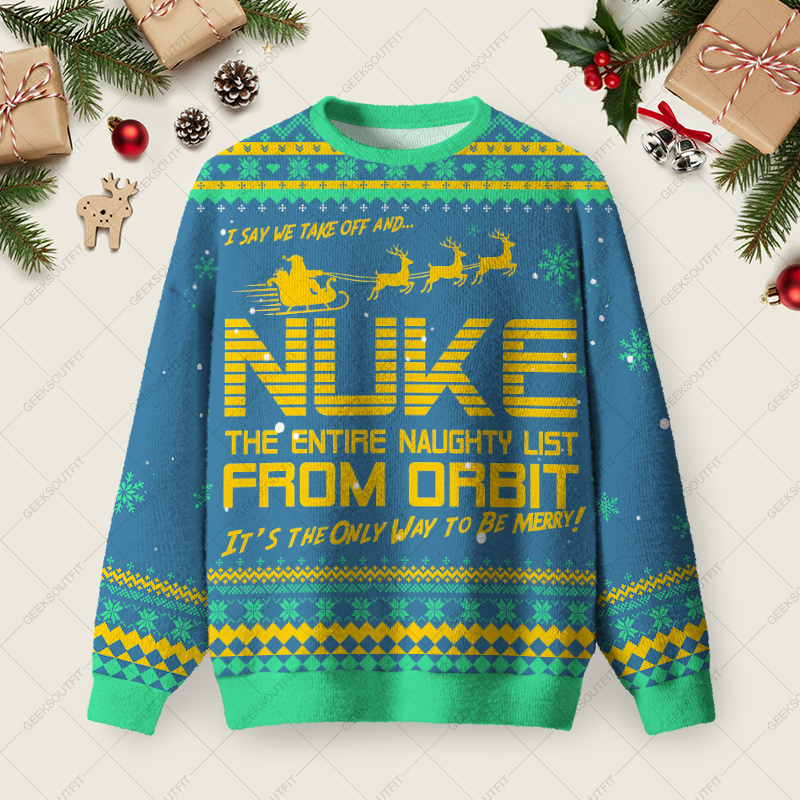 Nuke the Naughty List Ugly Christmas Fuzzy Fleece Sweatshirt