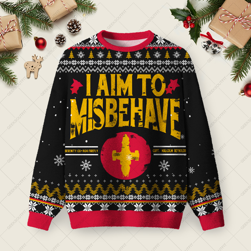 I Aim to Misbehave Ugly Christmas Fuzzy Fleece Sweatshirt