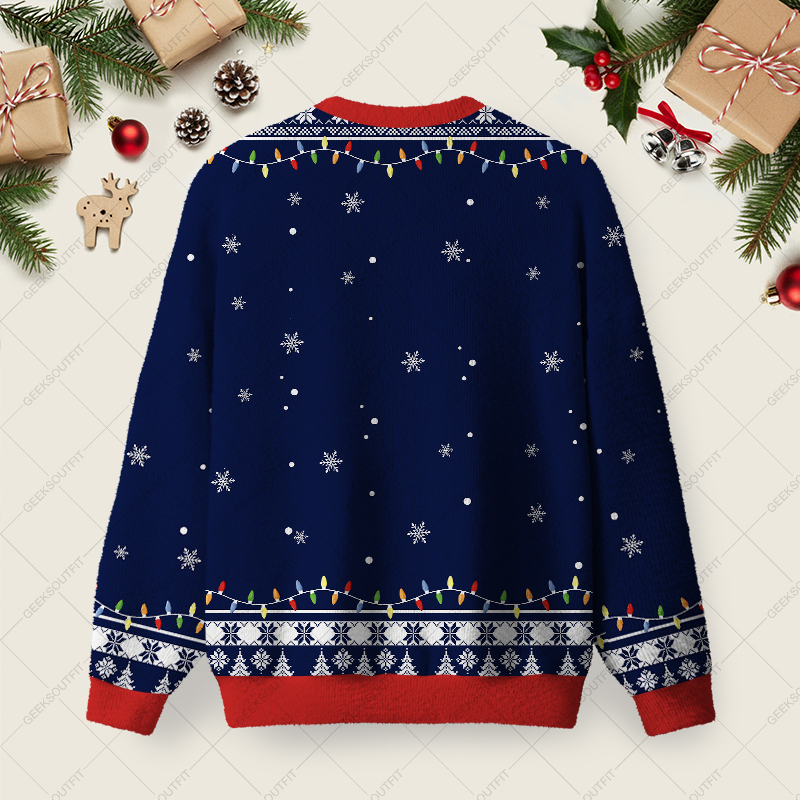 Sci-Fi Mix-Up Moment Ugly Christmas Fuzzy Fleece Sweatshirt