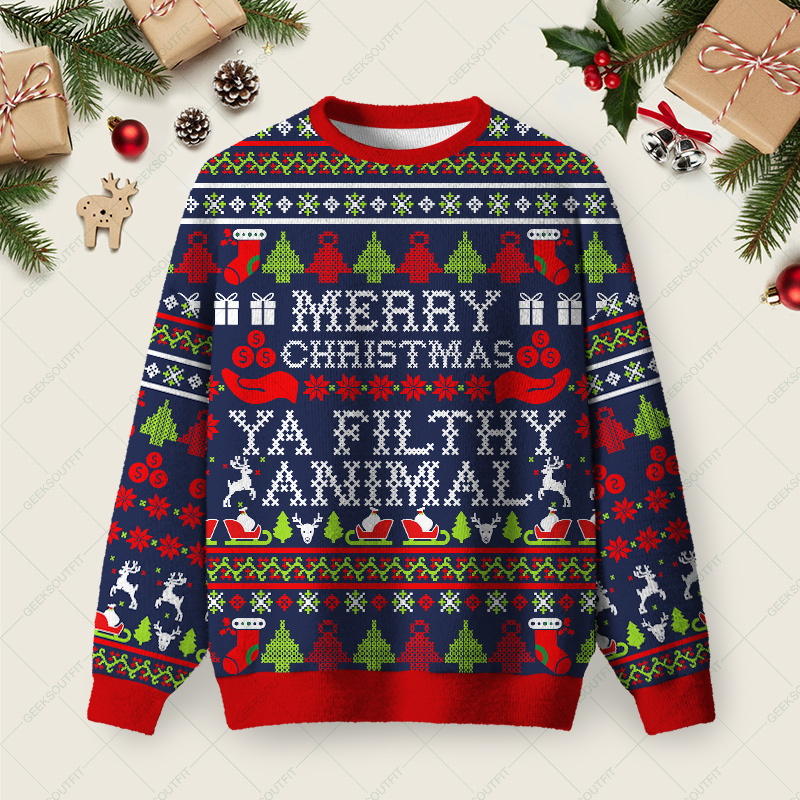 Geeksoutfit Sorry I'm Late I Saw A Reindeer Ugly Christmas Fuzzy Fleece Sweatshirt for Sale