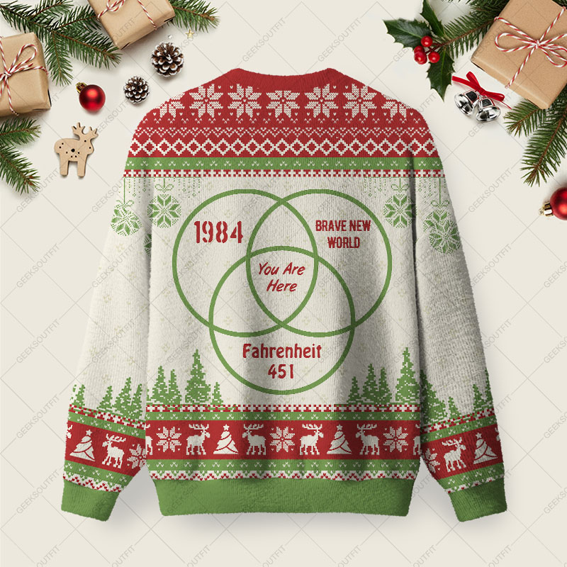 You Are Here Ugly Christmas Fuzzy Fleece Sweatshirt