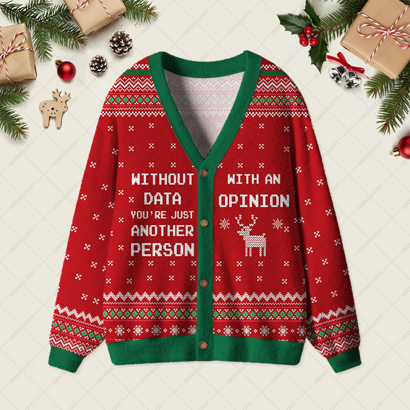 Without Data You're Just Another Person Red Geek Ugly Cardigan Sweaters 