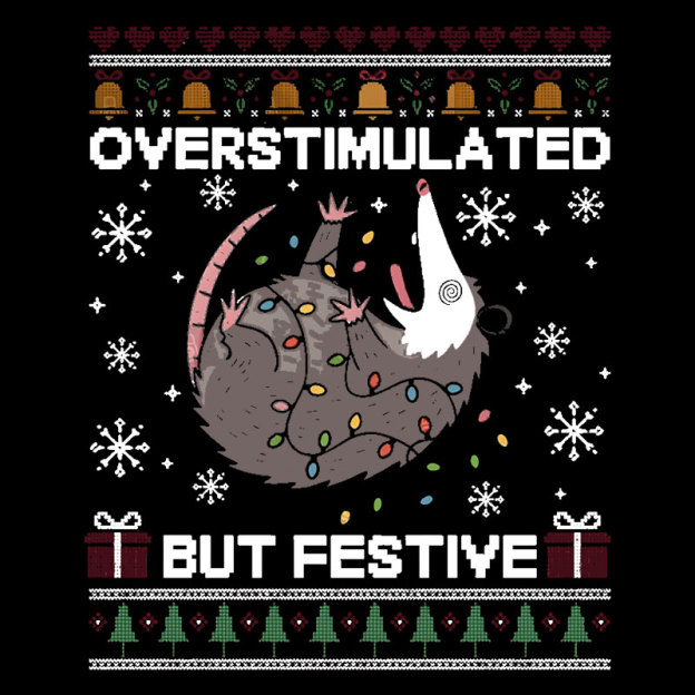 Overstimulated But Festive Possum Geek T-Shirt