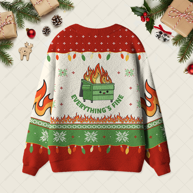 Everything is Fine Christmas Geek Ugly Cardigan Sweaters 