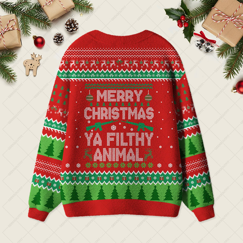 Merry Christmas Ya Filthy Animal Geek Ugly Cardigan Sweaters 