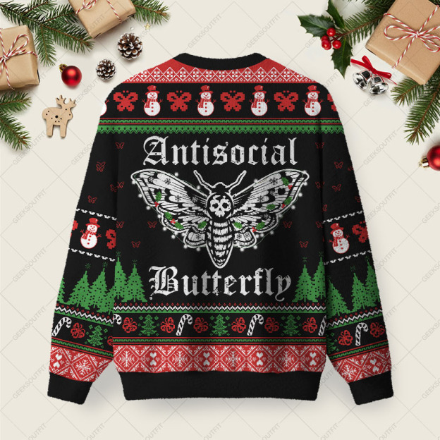 Antisocial Butterfly Ugly Christmas Fuzzy Fleece Sweatshirt