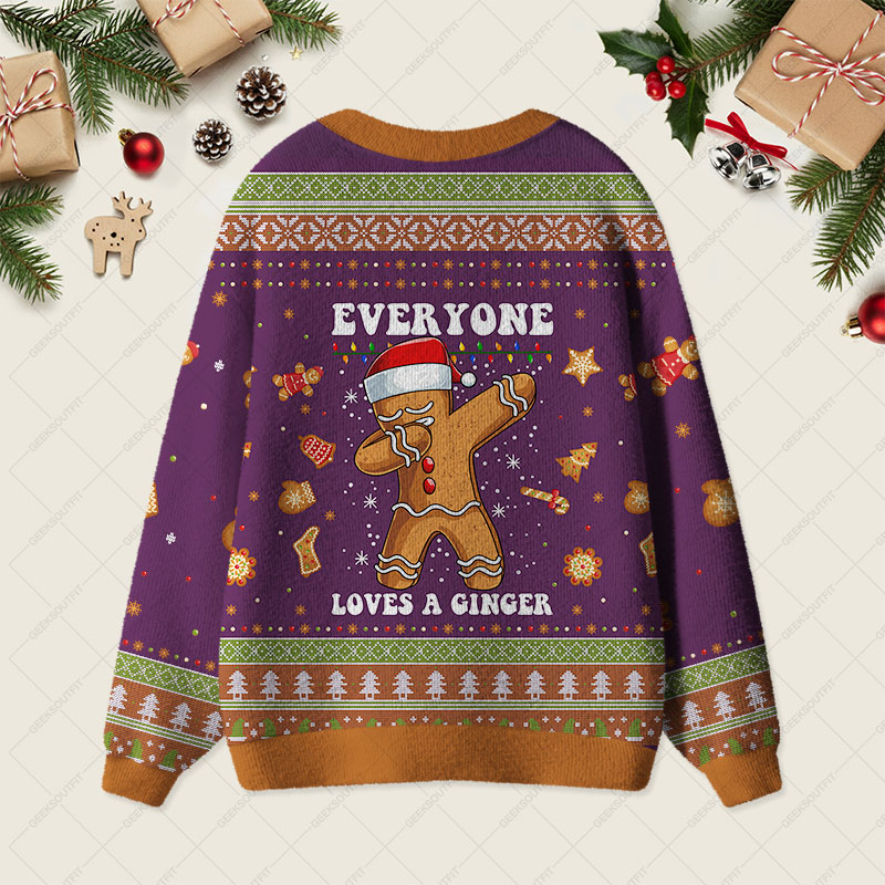 Gingerbread Dabbing Dance Christmas Purple Geek Ugly Cardigan Sweaters 
