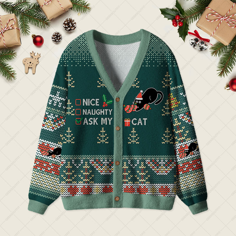 Geeksoutfit The Cat's Christmas List Geek Ugly Cardigan Sweaters for Sale