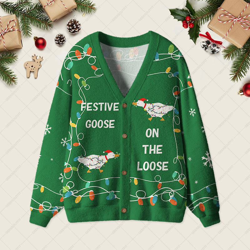 Geeksoutfit Festive Goose Escape Geek Ugly Cardigan Sweaters for Sale