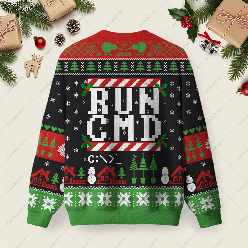 RUN CMD Ugly Christmas Fuzzy Fleece Sweatshirt