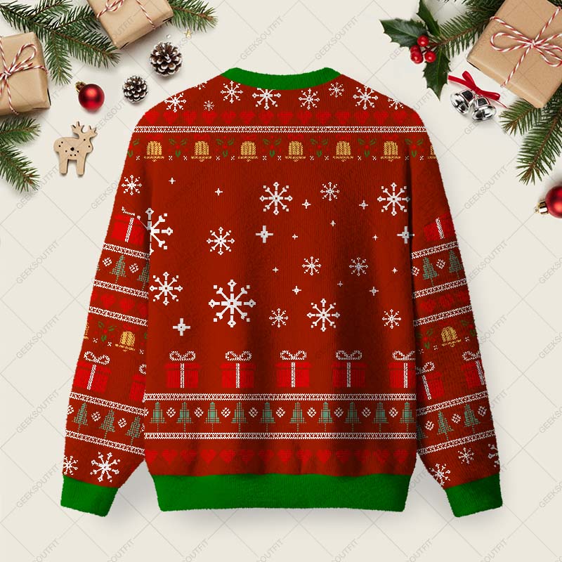 Overstimulated But Festive Ugly Christmas Fuzzy Fleece Sweatshirt