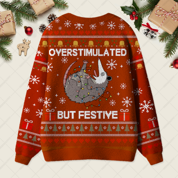 Overstimulated but Festive Geek Ugly Cardigan Sweaters 