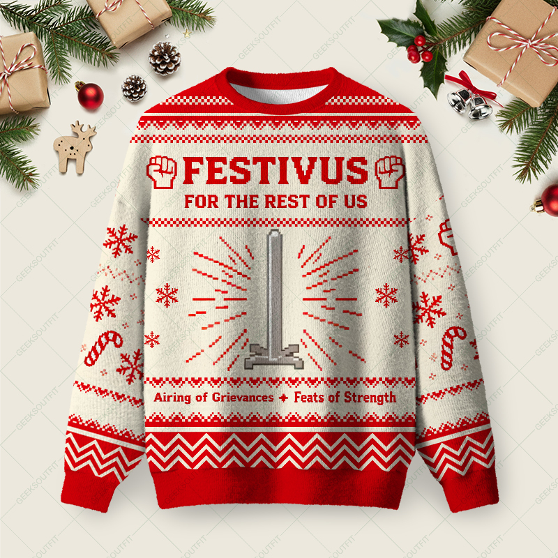Geeksoutfit For Festivus Cheer Ugly Christmas Fuzzy Fleece Sweatshirt for Sale