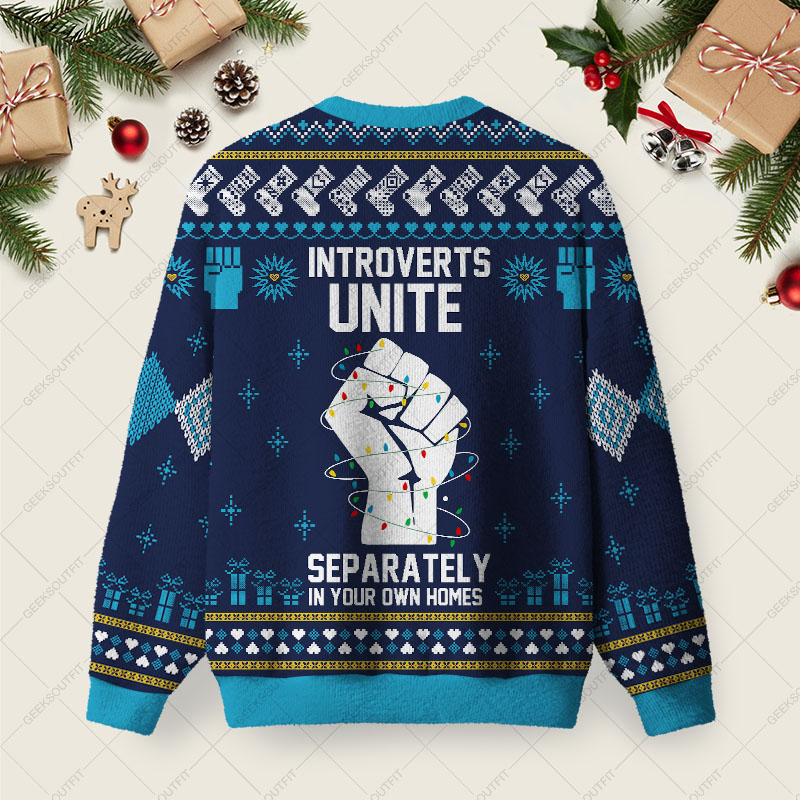 INTROVERTS UNITE Ugly Christmas Fuzzy Fleece Sweatshirt
