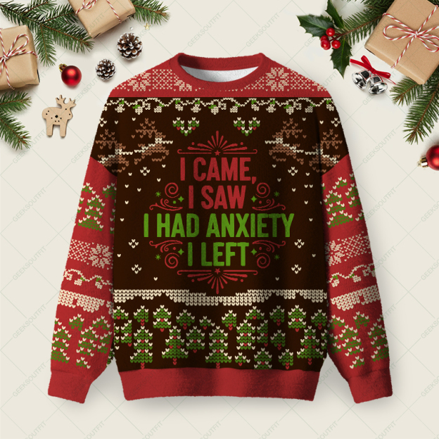 I Came I Saw Ugly Christmas Fuzzy Fleece Sweatshirt