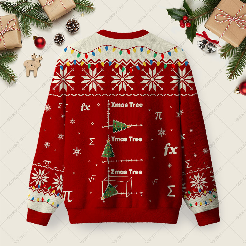 Math Christmas Tree Ugly Christmas Fuzzy Fleece Sweatshirt