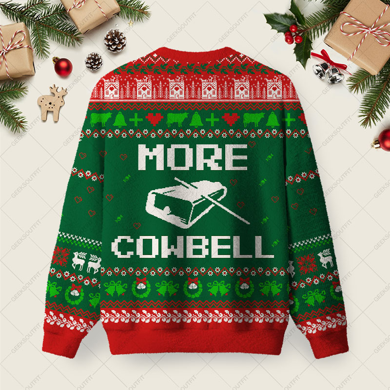 More Cowbell Ugly Christmas Fuzzy Fleece Sweatshirt
