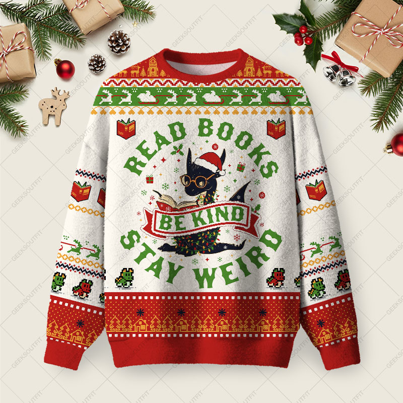 Geeksoutfit Stay Weird Ugly Christmas Fuzzy Fleece Sweatshirt for Sale