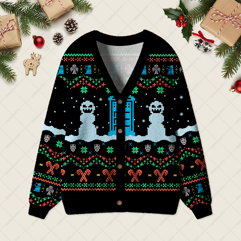 Doctor Who Black Geek Ugly Cardigan Sweaters 