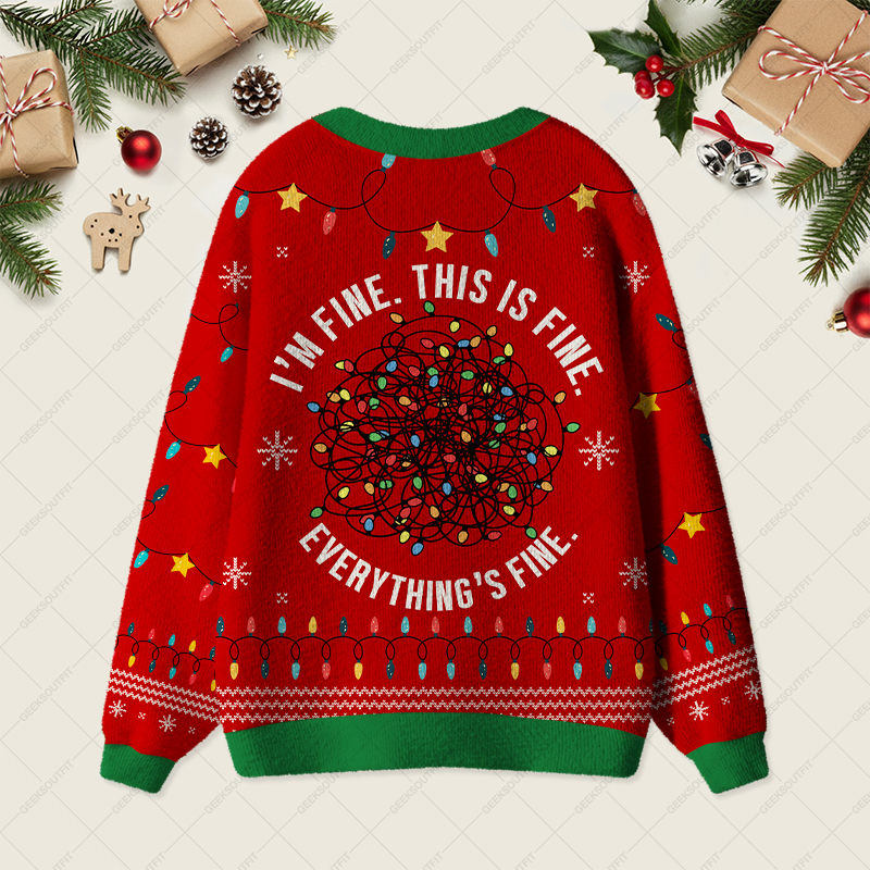 I am Fine Geek Ugly Cardigan Sweaters 