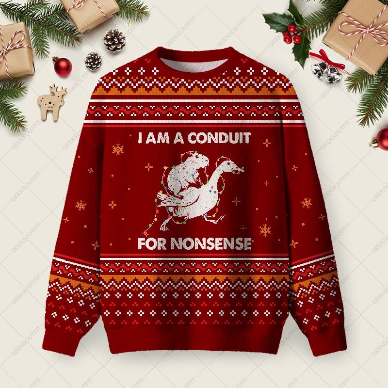 For Nonsense Red Ugly Christmas Fuzzy Fleece Sweatshirt
